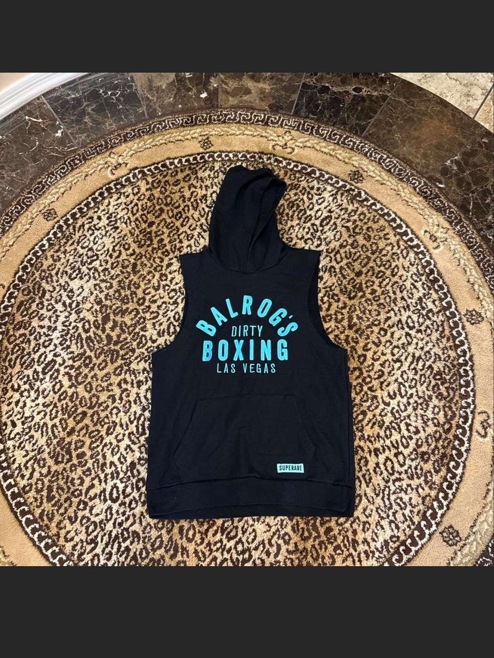 Balrog's Dirty Boxing Sleeveless Hoodie - Black with Teal Logo